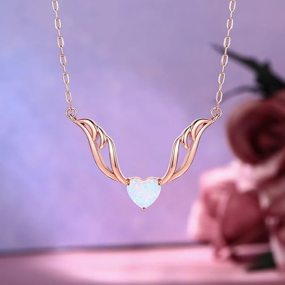 Neiman Marcus 18K Rose Gold Plated Opal Guardian Angel Necklace - Picture 3 of 4